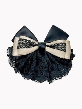 Vintage Chic Black Lace Bow Hair Barrette with Bun Cover